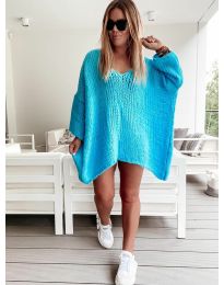 Свободна дамска плетена туника в синьо - код 4167