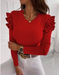 Дамска блуза рипс в червено с къдрички - код 1653