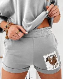 Къс дамски сет блуза и къси панталонки в сиво - код 1407
